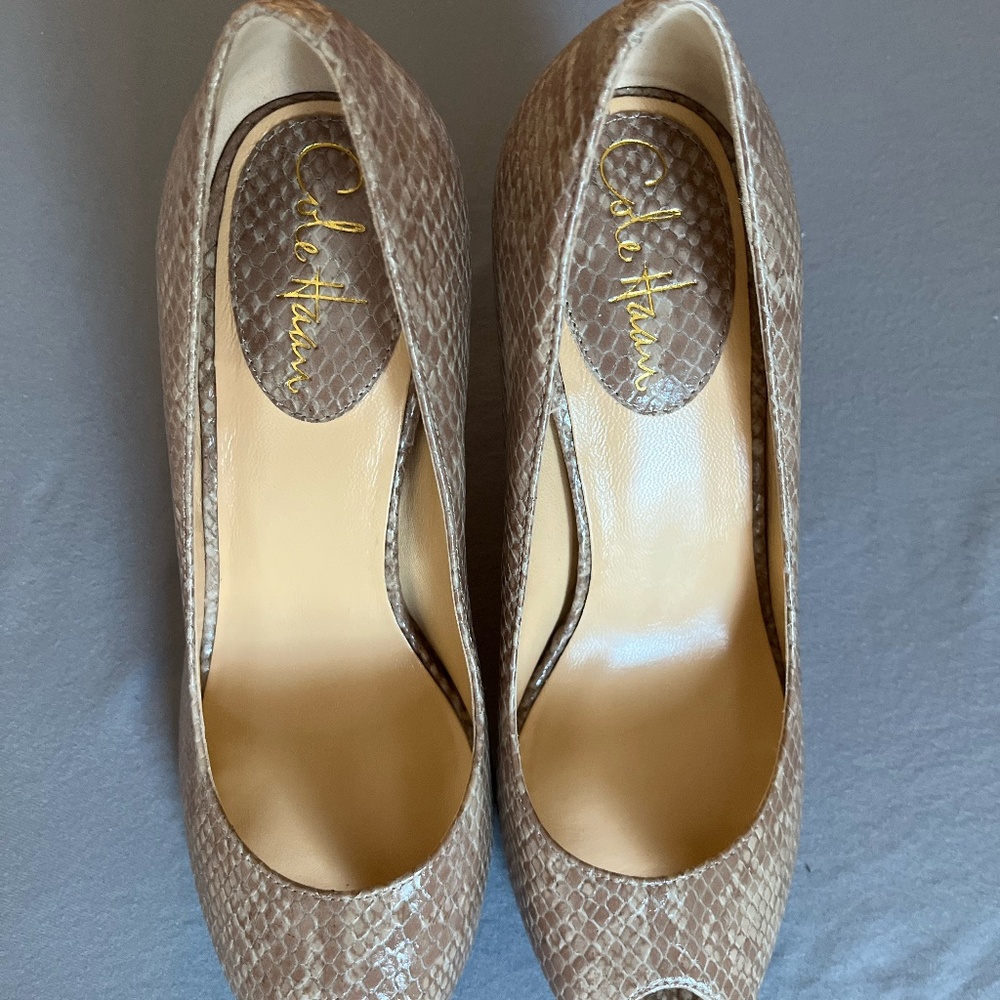 Cole Hann Nike Air Peep Toe Snakeskin Pumps